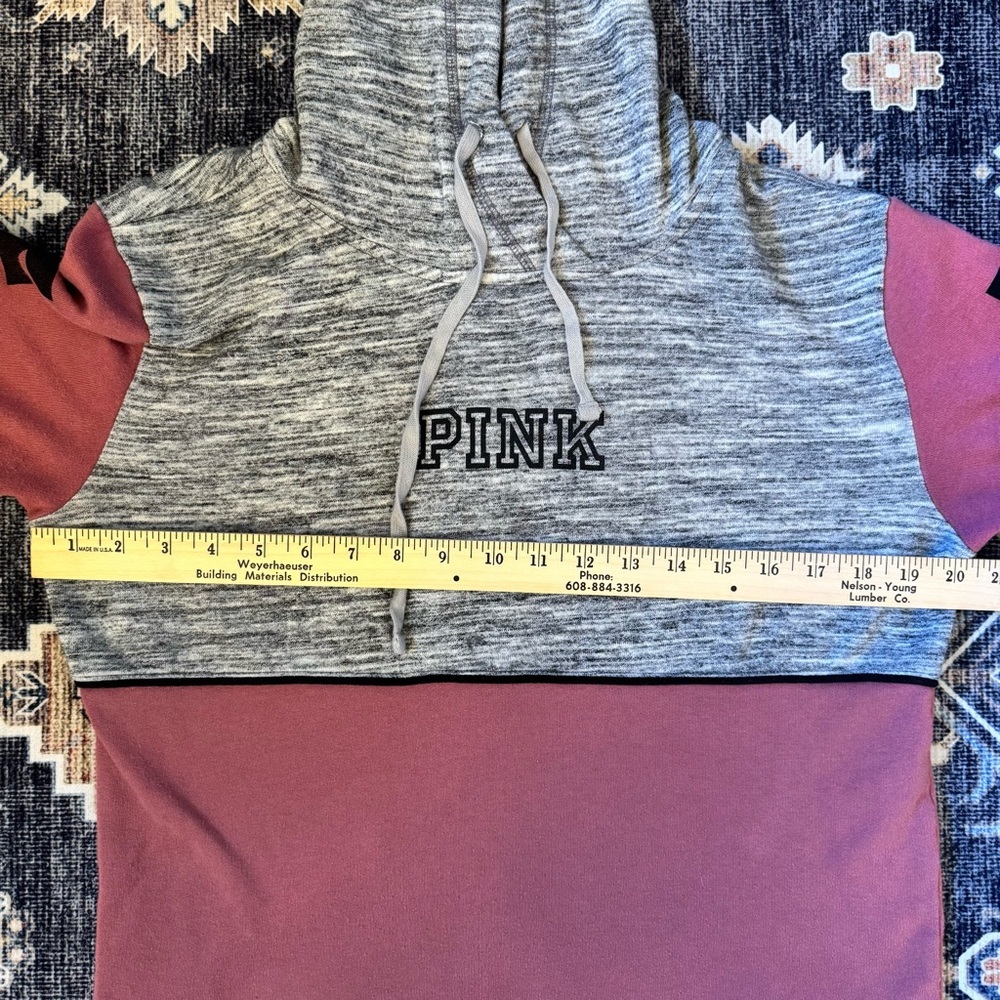 PINK Victoria’s Secret Womens Pink & Gray Hooded Pullover Sweatshirt Size Medium - Picture 9 of 12